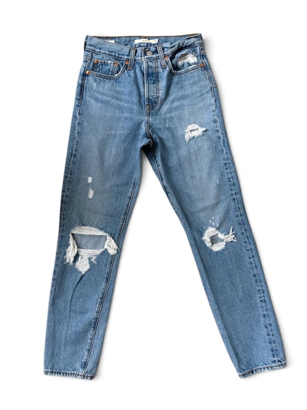 Levi's Premium Wedgie Straight Distressed Jeans Medium Wash Size 24